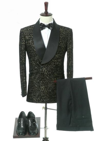 Garrett Black Slim Shawl Lapel Double Breasted Wedding Groom Suit_3