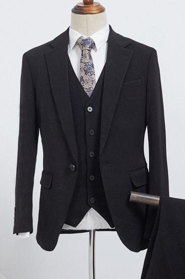 Barry Formal All Black Three Piece Slim Fit Men Tailored Business Suit_2