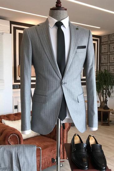 Quinn Formal Grey Striped Notched Lapel Slim Fit Business Men Suit