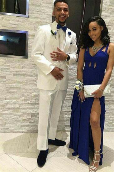 Handsome White Simple Two Piece Shawl Lapel Men Suit Online Prom_1
