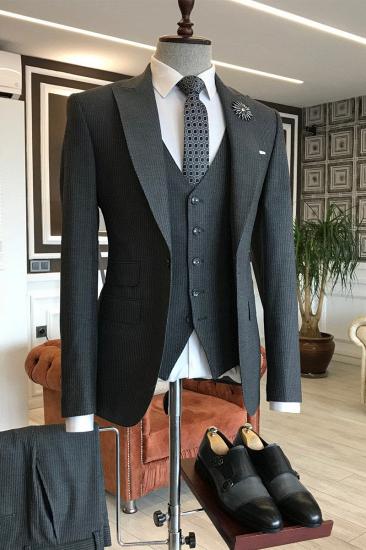 Devin Black Velvet Three Piece Point Lapel One Button Men Business Suit_2