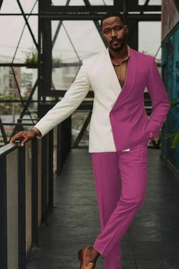 Double Color Fuchsia Shawl Lapel Double Breasted Prom Suits