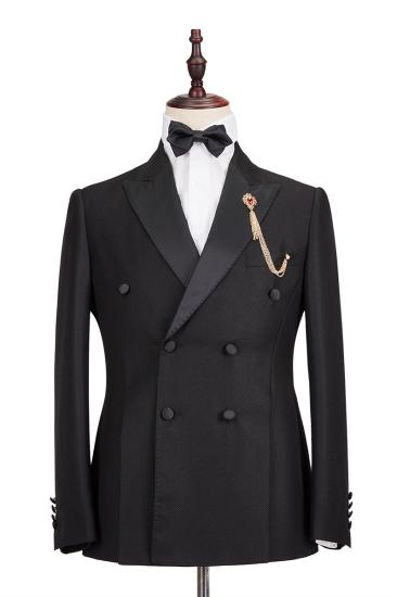 Classic Satin Peak Lapel Double Breasted Black Men Wedding Suit Groom Tuxedos