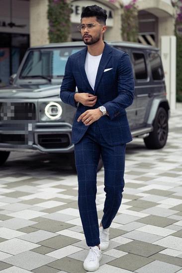Calvin Dark Navy Check Notched Lapel Men Suit