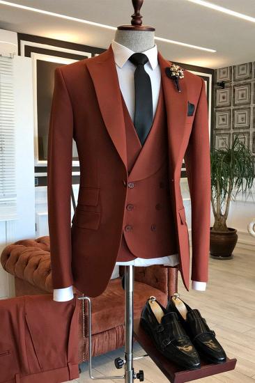 Dust Orange Three Piece Point Lapel One Button Business Suit_2