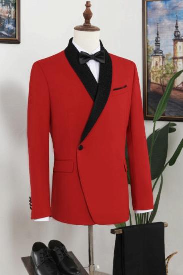 James Fashion Red Shawl Lapel Fitted Mens Two Piece Prom Suits