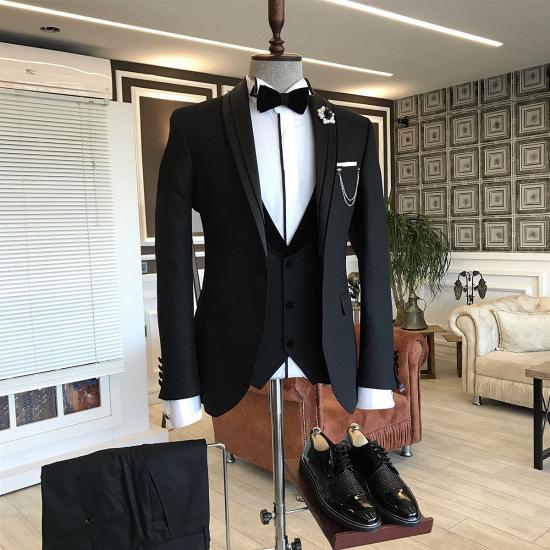 Earl's Classic Three Piece Black Shawl Lapel Wedding Suit A Good Choice For The Groom_2
