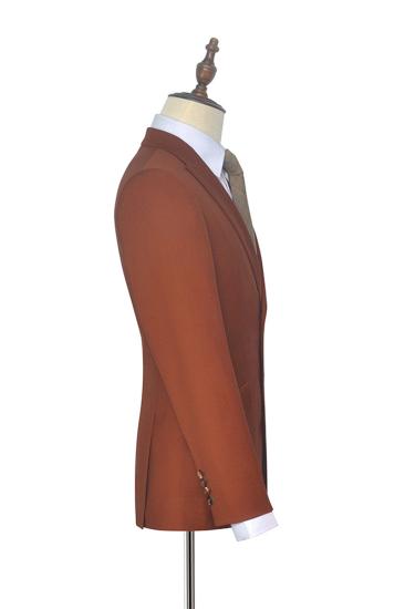 Two Button Dust Orange Men Suit |  Business Point Lapel Flap Pocket Suit_4