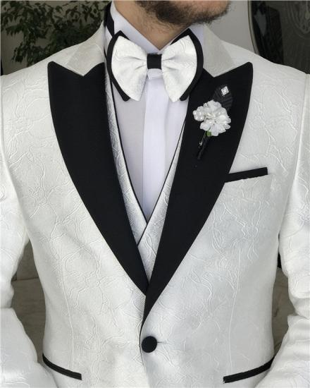 White Lapel Collar Jacquard Men Three Piece Suit Groom Suit_5