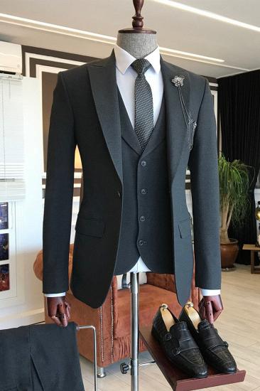 Richard Heritage All Black Three Piece Slim Fit Tailored Men Business Suit_1