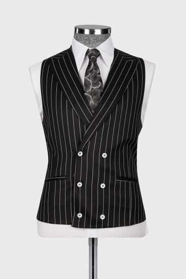 Slim High Waist Three Piece Pinstripe Black Business Suit With Vest_2