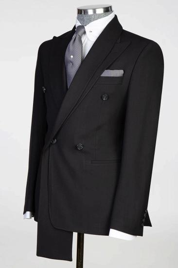 Slim Black Peaked Lapel Double Breasted Bespoke Two Piece Prom Suits_2