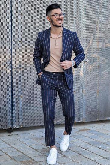 Dorian Dark Nay Striped Point Collar Handsome Men Suit