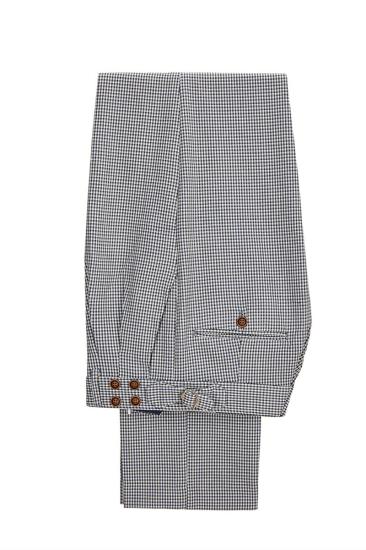 Fashion Black-and-White Plaid Slim Fit Three Piece Men Suit With Denim Blue Waistcoat_4