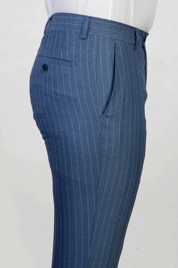 Formal Pinstripes Double Breasted Shawl Lapel Blue Men's Business Suit_3