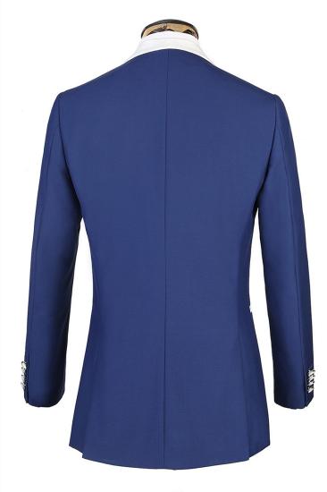 Three Piece Classic White Lapel Edge Banding Formal Blue Men Suit For Wedding_2