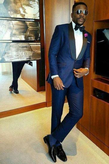 Joshua Navy Blue Fashion Custom Shawl Lapel Wedding Groom Suit Online_2