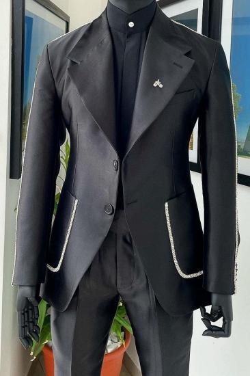 Joyce Fashion Black Wide Lapel Patch Pockets Men's Suit with White Seam Edges_2