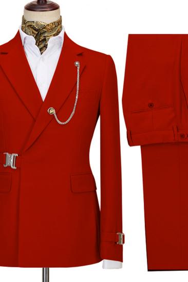 Newest Red Notched Lapel Two Piece Men Business Suit_2
