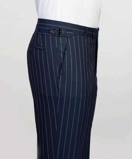 Navy Blue Slim Fit Double Breasted Pinstripe Mens Business Two Piece Suit_5