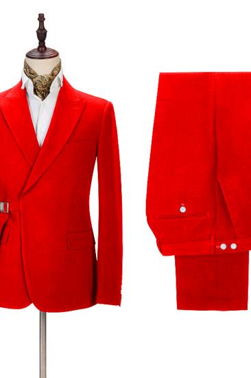 Passionate Bright Red Men Formal Suit Online | Peak Lapel Buckle Button Casual Suit For Men_2