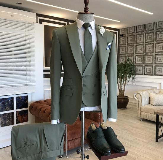 Kent Green Three Piece Point Lapel One Button Business Suit_2