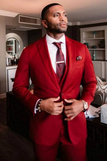 Alexander Red Three Piece Stylish Velvet Point Lapel Men Suit_1