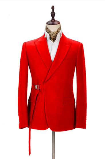 Passionate Bright Red Men Formal Suit Online | Peak Lapel Buckle Button Casual Suit For Men