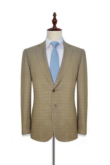 Men Fashion Khaki Small Plaid Casual Suit |  Two Button Men Online
