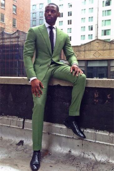 Green Slim Fit Tailored Men Suit | Point Lapel Two-Piece Prom Suit