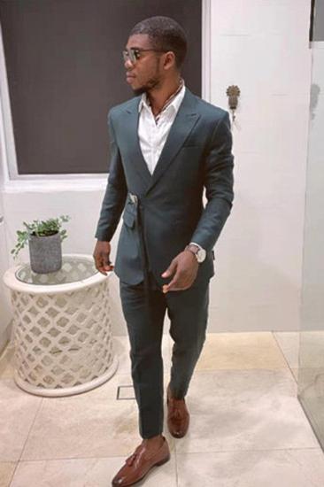 Trace Dark Green Pointed Lapel Prom Men Suit With Adjustable Buckle