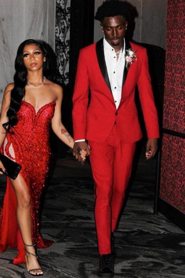 Red Two Button With Black Shawl Lapels Two Piece Prom Suit_1
