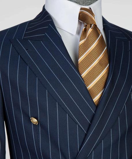 Navy Blue Slim Fit Double Breasted Pinstripe Mens Business Two Piece Suit_2
