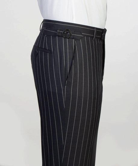Black Slim Fit Double Breasted Pinstripe Mens Business Two Piece Suit_5