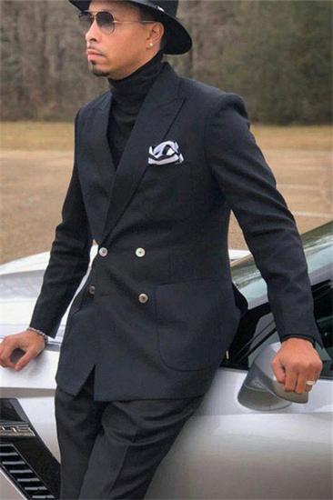 Double Breasted Black Business Men Suit |  Slim Fit Point Collar Prom Men Tuxedo_1