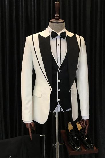Abel Fashion White And Black Pointed Lapel Three Piece Wedding Suit_1