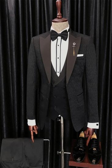 Anthony Newest Black Jacquard Three Piece Point Lapel Wedding Men Suit
