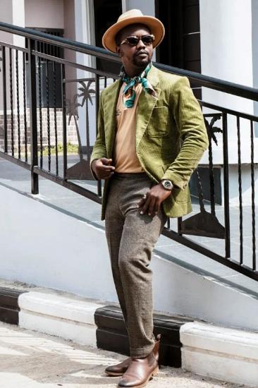 Fancy Green Notched Lapel Tailored Mens Prom Suit