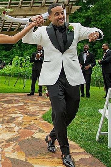 Samuel White Jacquard Shawl Lapel One Button Wedding Men Suit