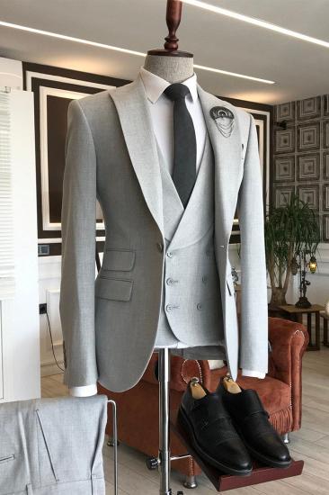 Henry High Quality Light Grey Pointed Lapel 3 Flaps Men Formal Business Suit_1