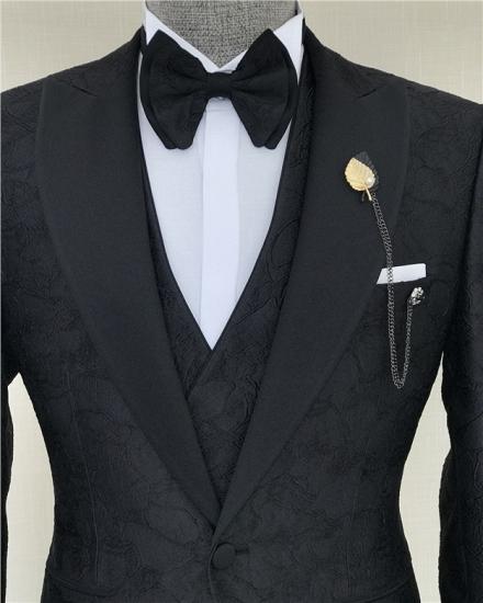 Black Jacket Vest Trousers Groom Set｜Wedding Three Piece Suit_4