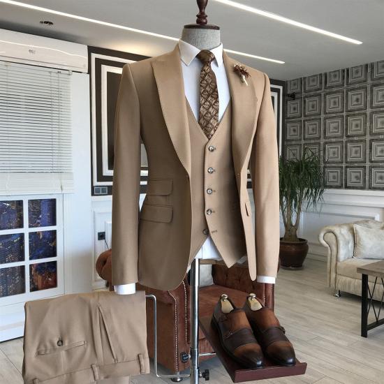Sampson New Brown Point Lapel 3 Flap Slim Fit Men Business Suit_2
