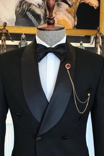 Abner Fashion Black Double Breasted Slim Fit Men Suit Cape Lapel_2