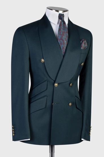 Payne Dark Green Shawl Lapel Double Breasted Wedding Suits_2