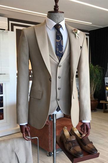 Pete Trendy Light Brown Three Piece One Button Slim Fit Business Men Suit_1