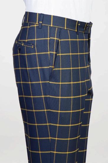 Otto Navy Peaked Lapel Plaid Prom Suits_3