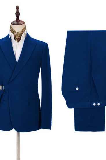 Royal Blue Men Casual Suit Online | Peak Lapel Buckle Button Groomsmen Suit For Formal_2