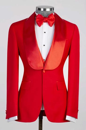 Prescott Red Shawl Lapel Three Pieces Wedding Suits_2