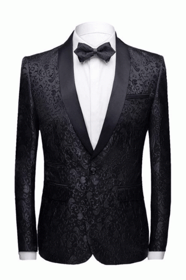 Black Jacquard Shawl Lapel Men Suit | Unique Slim Two Piece Wedding Groom Tuexdos_4