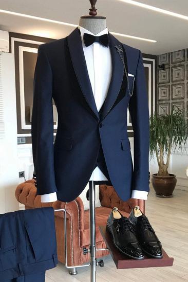 Gene's Popular Navy Cape Lapel One-button Wedding Dress_1